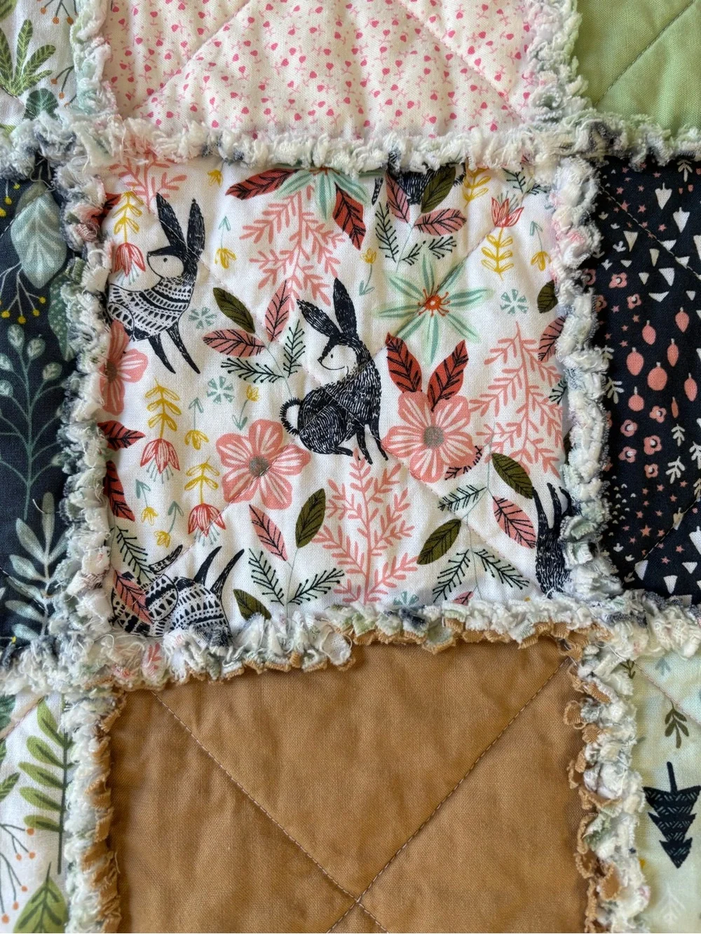 NEW Handmade Cotton Patchwork Baby Rag Quilt - Greens, Blues, Pinks & Whites